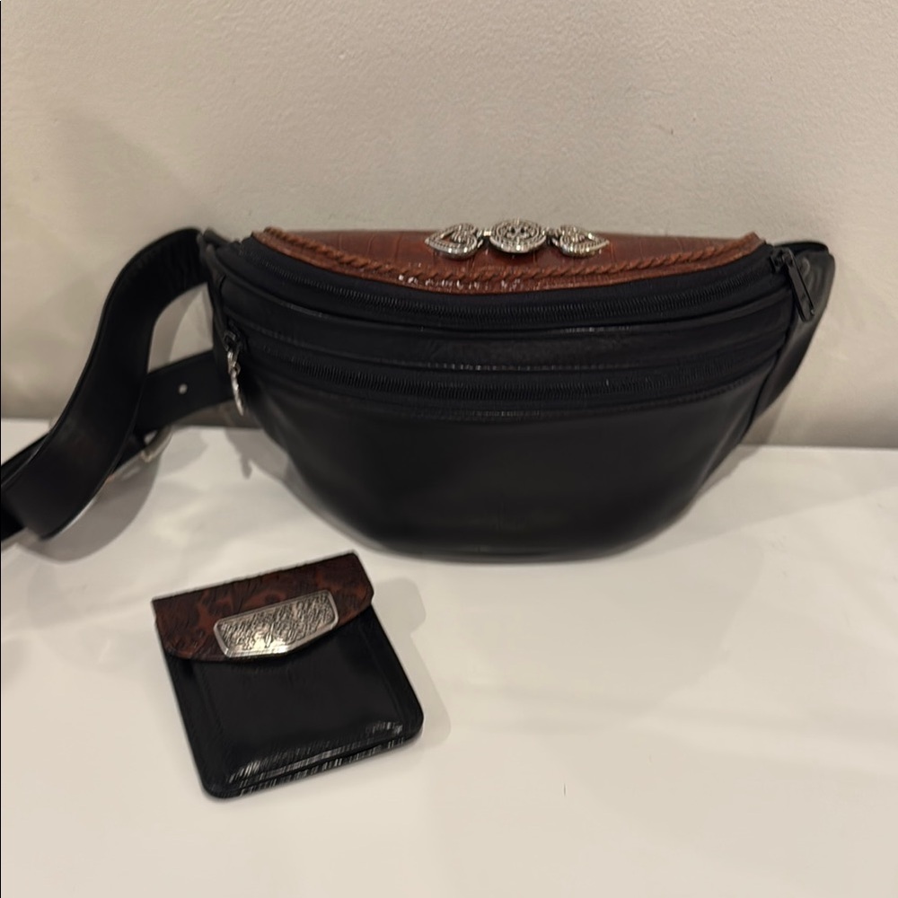 Black and Brown Leather Waist Bag
